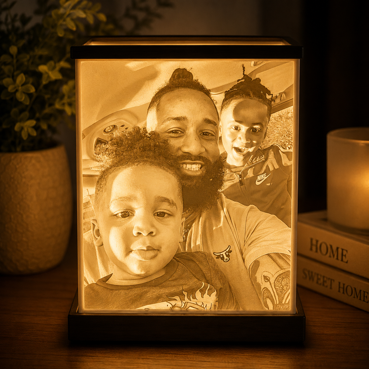 Dad and kids photo lamp