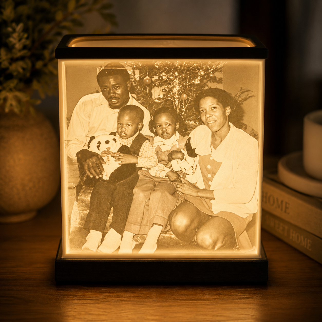 Vintage family photo lamp
